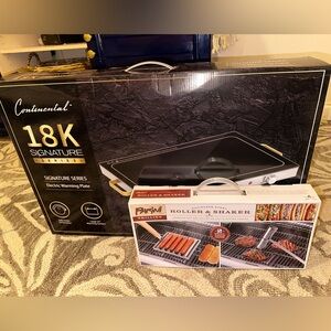 Electric Warming Plate + Stainless Steel Hot Dog Roller & Salt & Pepper Shaker